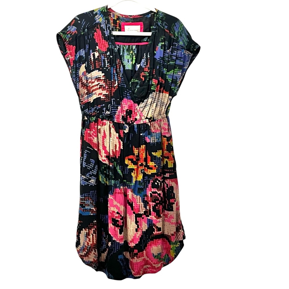 Anthropologie Astrid Needlepoint Mini Dress Black Multicolor Floral Abstract S
